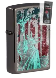 Zippo 49663 Statue Of Liberty Design Black Ice Lighter + FLINT PACK