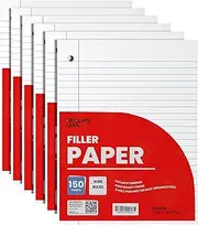Notebook Paper, Loose Leaf Paper, Wide Ruled Notebook Paper, 10.5” x 8” Filler Paper, 56 gsm, 900 Sheets, 150 Per Pack (6 Pack)