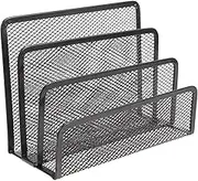 HONMEET Classic Finish 4 Slot File Magazine Holder Metal Mesh Desktop Organizer Black for Books Folders
