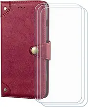 LCEHTOGYE Cover for ZTE Blade A73 4G + 3 Slice HD Tempered Glass,Shell BracketBumper Protective Back Case - Anti-Scratch Screen Protector for ZTE Blade A73 4G - HZLD -Red