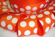 5 YARD SALE - 2 1/4 HALLOWEEN ORANGE WHITE CLASSIC JUMBO DOTS GROSGRAIN RIBBON