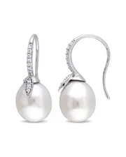 14K 0.20 ct. tw. Diamond & 10-10.5mm South Sea Pearl Earrings
