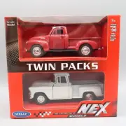 Welly NEX Twin Pack 1955 White Chevy Stepside 1953 Red Chevy 3100 Pick Up 1:43