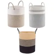 Woven Cotton Rope Storage Basket Foldable Laundry Bin Bamboo Clothes Organizer