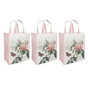 3PK Gibson Gifts Redoute Rose Shopper/Shopping Market Grocery Reusable Bag Pink