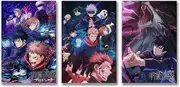 Jujutsu Poster Kaisen Comic Cover Poster A Set of 3 Canvas Posters Room Aesthetic Festival Family Bedroom Decor Wall Art Home08x12inch(20x30cm)-3pcs Style-3