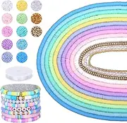 [AceFun] 3750PCS Clay Beads for Bracelets Making Polymer Clay Beads Kit with Pearl Beads Spacer Beads, Disc Heishi Beads Set for Jewelry Making Necklace Bracelet Earrings Finding, Macaroon Colors Mixed