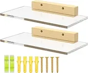 2 Pcs Floating Wall Shelves Clear Acrylic Floating Shelf for Camera Acrylic Small Wall Shelf Acrylic Storage Rack for Wall for Kitchen Bathroom Bedroom Living Room Gaming Room Office