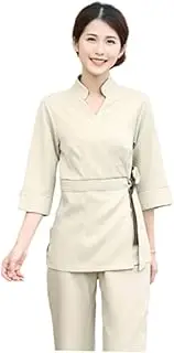 [TENDYCOCO] Two- Costume for Work Beauty Salon Uniform Scrub Top for Women Ladies Suits Workwear Scrub Overoles Para Mujer Work Top Pants Suit Women's Tops Working Clothes Beige