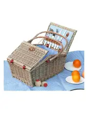 [Traderight] 4 Person Picnic Basket Baskets Set Outdoor Blanket in Brown