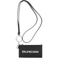 在飛比找Yahoo奇摩購物中心優惠-BALENCIAGA 字母印花荔紋牛皮掛繩卡片夾/零錢包(黑