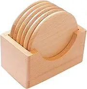 Wooden Coasters Set of 6 Wooden Coasters with Holder Heat & Water - Resistant Drink Coasters, Multiuse Cup Coaster for Drinks (Thickness 0.3 inch)