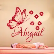 Name Wall Decals Butterfly Decal Vinyl Flower Sticker For Girl Nursery Art MN881