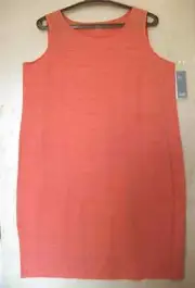 BNWT $198 Eileen Fisher Linen Jersey w/Mini Stripes FIREFLY Red Shift Dress L