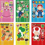 12PC Super Mario Make a Face DIY Stickers Birthday Party Favors Lolly Loot Bag Fillers