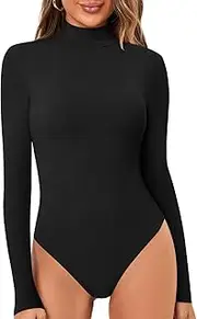 [YTJYZB] Women's Bodysuits Romper Mock Turtle Neck Long Sleeve Ribbed Tops Sculpting Body Shaper Jumpsuit