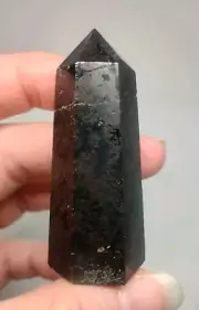 Garnet In Dark Astrophyllite Crystal Point Tower Generator Healing Mineral