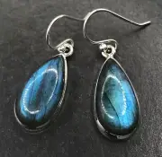 Labradorite drop earrings Solid Sterling Silver pear 19 x 9mm. Box. Stunning!