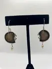 Sterling Silver Ammonite Fossil Drop Dangle Earrings Shell Spiral Polished Boho