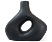 Circle Vase – Matte Black Geometric Donut Vase. Nordic Vase for Stylish Minimalist Home. 8” Black Ceramic Flower Vase