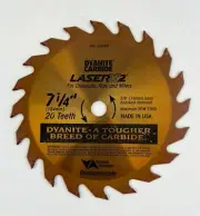 Circular Dyanite Carbide Saw Blade 7-1/4" 20 Teeth LaserX2 Crosscuts Rips Miters