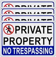 Kichwit 4 Pack Private Property No Trespassing Yard Sign, Aluminum, 11 3/4" x 8", for Home & Outdoor Use, Blue