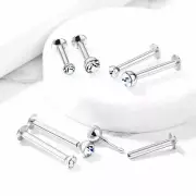 PAIR PUSH IN PIN 16G 1/4" CZ GEM TRAGUS STEEL LABRET EAR RING HELIX STUDS TRAGUS