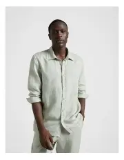 [Fine Day] Linen Long Sleeve Shirt in Light Green