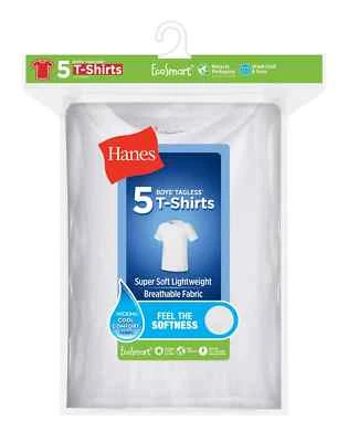 New Hanes Boy 5-Pack L 14-16 T-Shirt tagless EcoSmart Crewneck wicking cool LBsf