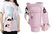 Water Bottle Carrier Bag with Adjustable Shoulder Strap Pouch for 40 OZ Water Bottle Accessories-Pink