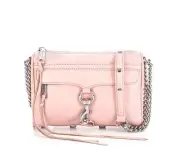 Rebecca Minkoff Mini MACs Crossbody Handbag Primrose Pink Silver Chain NWT $195