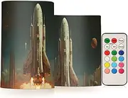 XYMZR Spaceship Fire Space Flameless Candles with Remote Set of 2 - No Batteries Included, 3” Diameter Battery Candles Flickering with Timer, LED Pillar Votive Candles for Outdoor Indoor