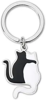 [yaozeio] Cute Cat Keychain for Women Men Couples Husband Wife Anniversary Valentines Gifts for Boyfriend Girlfriend Christmas Birthday Gifts for Cat Mom Dad Gifts Keychains Funny White & Black Cat Key Chain