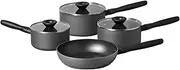 [Meyer] Bauhaus Non Stick 4 Piece Cookware Set, 4, Pots and Pans Set, Induction Compatible, Dishwasher Safe, Oven Safe, Sesame Grey with Lids