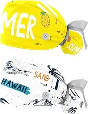 [WOSHJIUK] Working Hat 2 Pack Scrub Caps for Women,Summer Fruit Yellow Background,Tie Back Cap Adjustable Scrub Hat