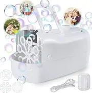 Bubble Machine Automatic Bubble Blower Electric Bubble Maker 2 Speeds 3 Sizes of Bubble Holes for Kids Adult USB Battery Portable Toys for Indoor Outdoor Birthday Party (White)