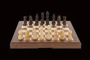 Chess Set - Walnut Inlaid Folding 15" 38cm (Dal Rossi)