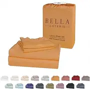 Bella Coterie Luxury Bamboo Viscose Queen Size Sheet Set | 100% Organically Grown | Ultra Soft | Cooling for Hot Sleepers | 18" Deep Pocket [Marigold]