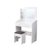 Diana Vanity Set with Shelves Cushioned Stool and Lighted Mirror- White