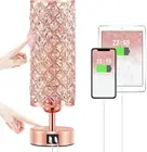 Crystal Table Lamp - 3-Way Dimmable Touch Control, Rose Gold Bedside Lamp with U