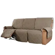 Recliner Sofa Cover with Pocket, Slipcovers Reversible Washable Elastic Adjustable Strap for home(3 Seater,Taupe）
