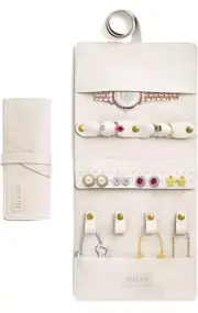 BITETH Off White Faux Leather Elegant On-The-Go Travel Jewelry Roll Accessories