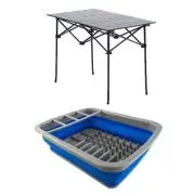 Adventure Kings Aluminium Roll Up Camping Table + Collapsible Dish Rack Drainer