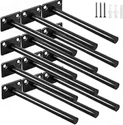 8 Pcs 6" Black Solid Steel Floating Shelf Bracket Blind Shelf Supports - Hidden Brackets for Floating Wood Shelves - Concealed Blind Shelf Support – Screws and Wall Plugs Included