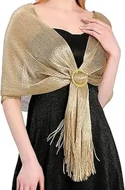 [Trinkrittey] Shawls and Wraps for Evening Dresses Sparkling Metallic Shawls and Wraps with Buckle Womens Shawls and Wraps Dressy Shawls and Wraps for Evening Dresses Party Wedding, Gold