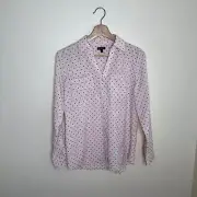 Talbots Long Sleeve Button Up Pink Polka Dot Sheer Blouse Small