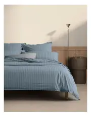 [Sheridan] Bayley Stripe Washed Percale Quilt Cover Set in Steel Blue
