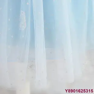 瑤瑤小鋪冰雪奇緣1 2女童冰雪公主禮服皇冠權杖中兒童角色扮演艾莎服裝萬聖節艾莎藍色洋裝禮服