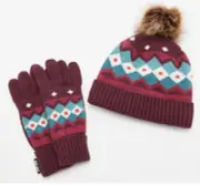 MUK LUKS - Novelty Printed Beanie and Glove Set - Purple Nordic Geo