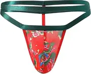 [BTREEFLO] Men's Sexy Sissy Thong Panties Chinese Style Double Waist G-String Bikini Briefs Underwear Sissy Pouch for Men Red, Red, One Size
